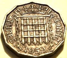 1959 Queen Elizabeth II Three Pence Coin - Rare - Collectable - Ideal As A Gift