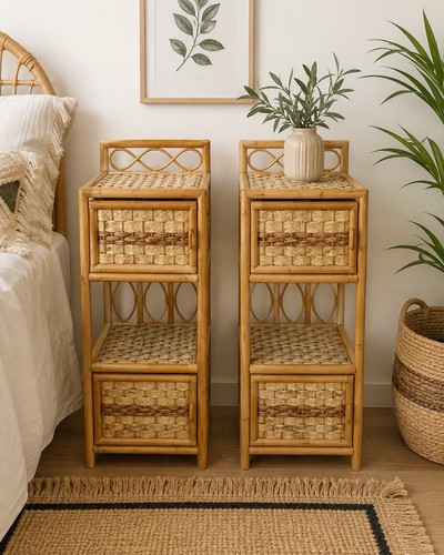 Pair vintage bamboo wicker - bamboo,
