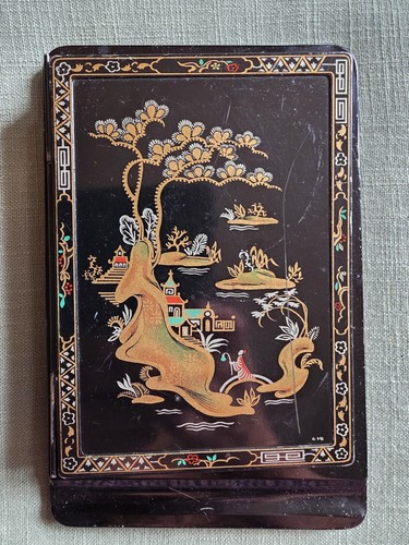 Vintage black tin metal note - tin/metal,