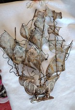 Large Portugal Metal Filigree Ship Galleon ~read description 
