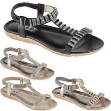 WOMENS LADIES WEDGE SUMMER DIAMANTE FASHION STRAPPY COMFORT SANDALS SHOES SIZES