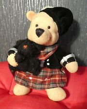 SCOTTISH POOH BEANIE BEAR DISNEY STORE TARTAN KILT HOLDING BLACK TERRIER 7"