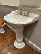 Reclaimed Sanitan Elizabethan 3-hole Bathroom Basin on Pedestal - taps included