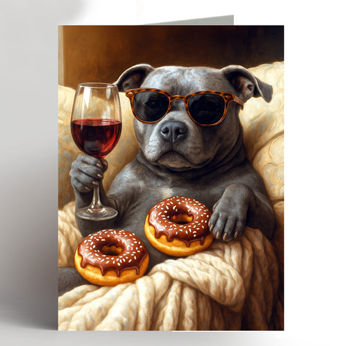 Funny staffie dog card wine - dog,