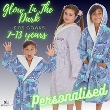 Personalised Glow in the Dark Kids Girls Boys Dressing Gown Warm Snuggle Robe