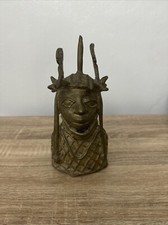 Cast Bronze Bust of King of Benin ? Nigeria African Antique Bronze Sculpture