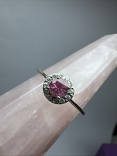 Cruzerio Rubelite And White Zircon 9k Gold Halo Ring (p39)