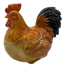 Vintage Ceramic Rooster Chicken Cookie Jar Biscuit Barrel Tureen - H1T O874