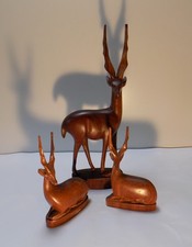 Nice group of 3  Vintage Hand-Carved African Wooden Antelope fiqures