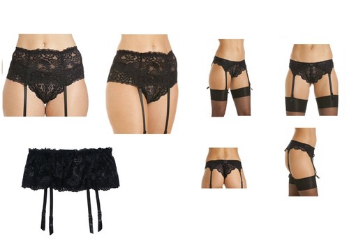 Ladies black lace suspenders - ladies,
