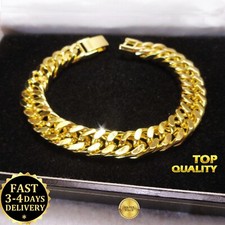 Mens 12mm  Chunky 18k Yellow Gold Filled  length 8.26" Curb Chain Bracelet Gift