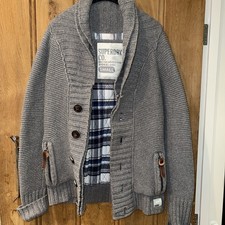 Superdry Knitwear Grey Shawl Collar Jacket | Size S | Warm Winter Knit Cardigan