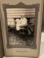 Antique Photo 2 Cute Girls In An Airplane Pedal Car And Cardboard Frame￼