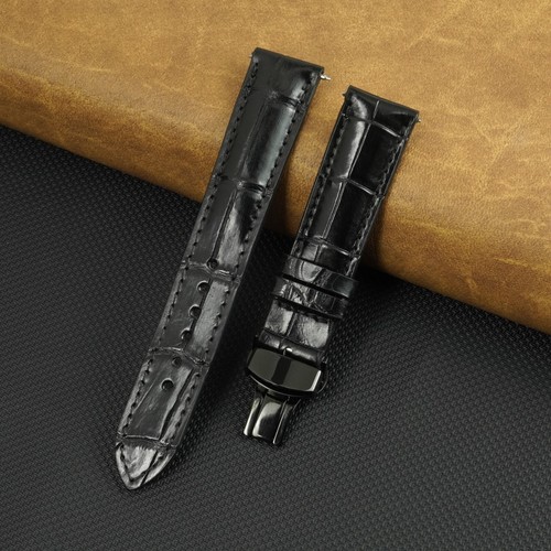 Black leather watch strap - leather,