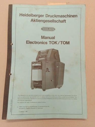 Heidelberg tok tom - tok/tom, manual