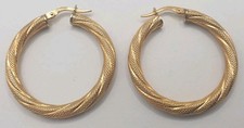9ct Gold Hallmarked Hoop Earrings. 32mm Twisted hoop gold Creole Earrings
