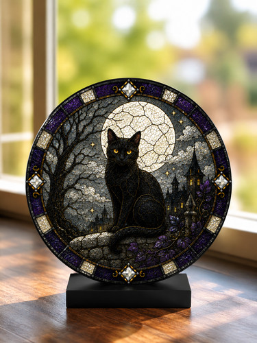 Black cat halloween stained - cat,