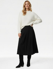 Marks & Spencer Womens Black Midi Pleated Women Skirt - M&S 10 side splits