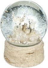 Christmas Reindeer Woodland Friends Snow Globe Bark Effect Base 13cm Tall