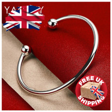 1pcs Solid Sterling Silver Women's Plain Ball Torque Bangle Bracelet 925