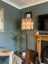 Vintage Wooden Standard Floor Lamp Includes Large Shade