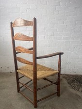  Antique Victorian Welsh Oak Ladderback Armchair c.1890 – Original Rush Seat