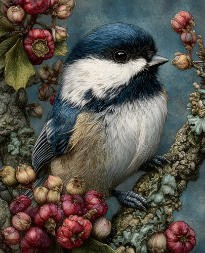 Chickadee close with dark - close-up,