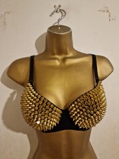 Black Gold Bullet Carnival Festival Gothic Punk Rock Spike Bra 30DD 32D 32DD 34C