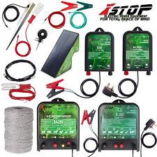 Electric Fence Energiser 12v 230v Battery Mains 1-120Km Range + Leads Stake Kit