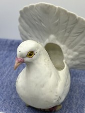 Antique Gebrüder Heubach Bisque Porcelain-FANTAIL DOVE/PIGEON-Rare-Posy Vase