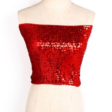 Crop Top Skirt Shiny Glitter Stretch Dance Club Party Women Sequins Boob Tube