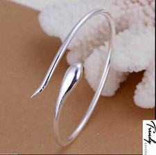 Ladies Women Thin Snake 925 Sterling Silver Charm Bangle Cuff Bracelets #16