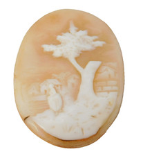 Victorian Carved Shell Cameo Lady in Forest Scene Antique c1880