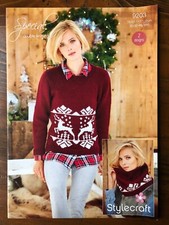 Stylecraft 9203 knitting pattern ladies DK Christmas reindeer sweater & snood