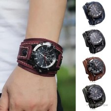 Wide Leather Watch Cuff Band