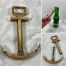 Vintage Solid Brass Anchor Bottle Opener & Wine Corkscrew 11cm Nautical Decor