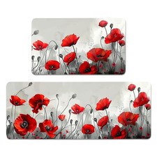 Red Poppy Flowers Kitchen Rugs
