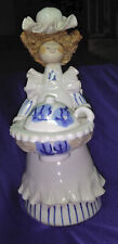 Vintage Laura Dunn Ceramics. Kitchen Maid in Blue & White Carrying Soup Tureen