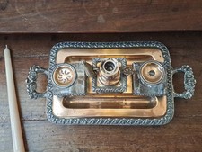 Antique Victorian Ink Stand With Candle Holder & Snuffer Silver Plate on Copper