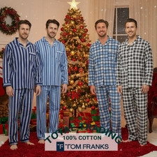 Mens Plain 100% BRUSHED Cotton FLANNEL Pyjama PYJAMAS Traditional 