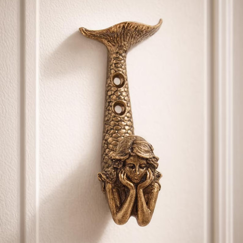 Metal gold mermaid wall hook - gold,