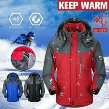 Mens Mountain Jackets Waterproof Winter Coat Hooded Warm Hiking Working Jackets