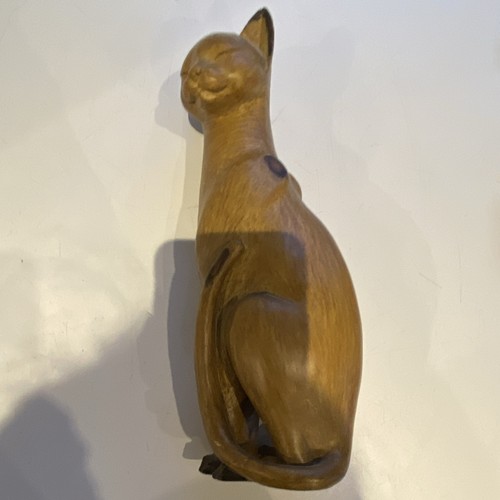 Wooden cat figure large carved - cat,