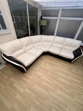 DFS Leather Corner Sofa cream and black