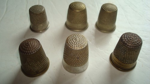 Six vintage metal thimbles - metal,