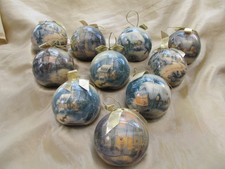 Thomas Kinkade Set 10 Tree Baubles Boxed Blessing of Christmas Welcome Sleigh VG
