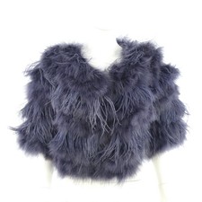 Women Real Feather Fur Jacket URBANCODE Blue Bolero Shawl Shrug Vest Wedding 12