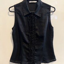 Anne Fontaine Marisa 100% Linen Shirt Top 42 UK 14 Black Linen 