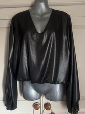NWT Pretty Black Shimmer Vneck Blouson Top From A Local Independent Boutique SzM
