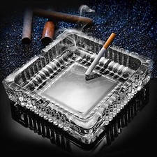 Ashtray Square Large Glass Crystal Cut Cigarette Bar Pub Restaurant Home Office